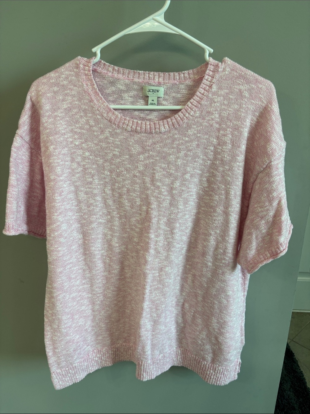 J. Crew Heathered Pale Pink Short Sleeve Scoop Crewneck Sweater